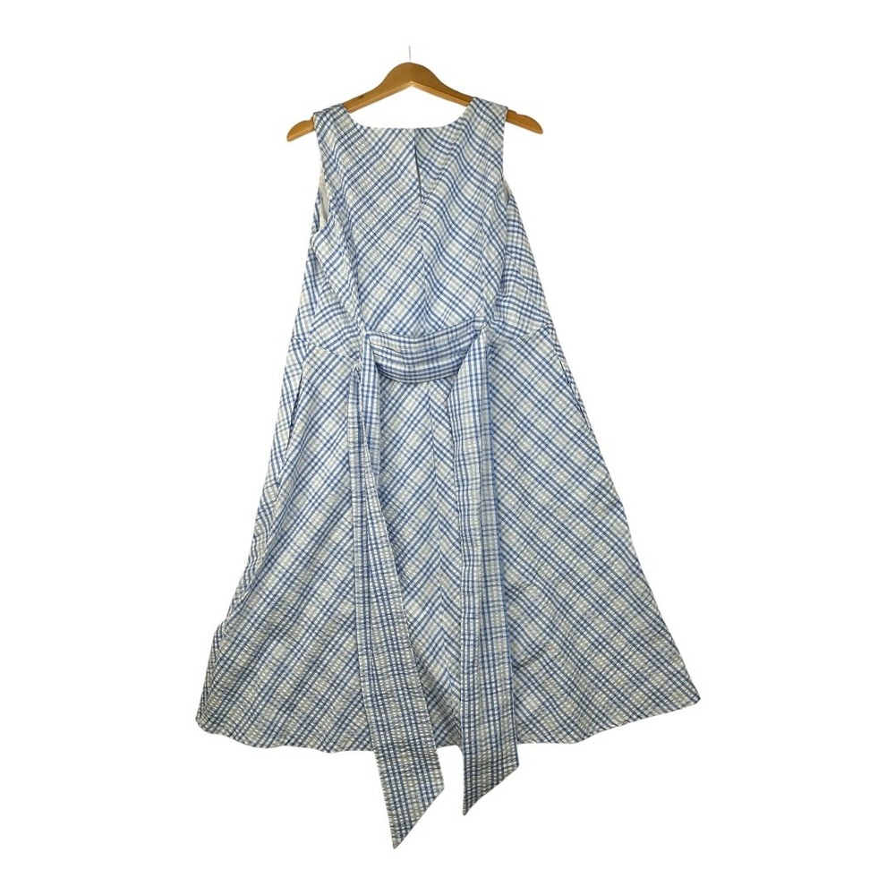 Anne Klein Seersucker Plaid‎ Midi Dress size 12 Blue/White - Picture 5 of 8